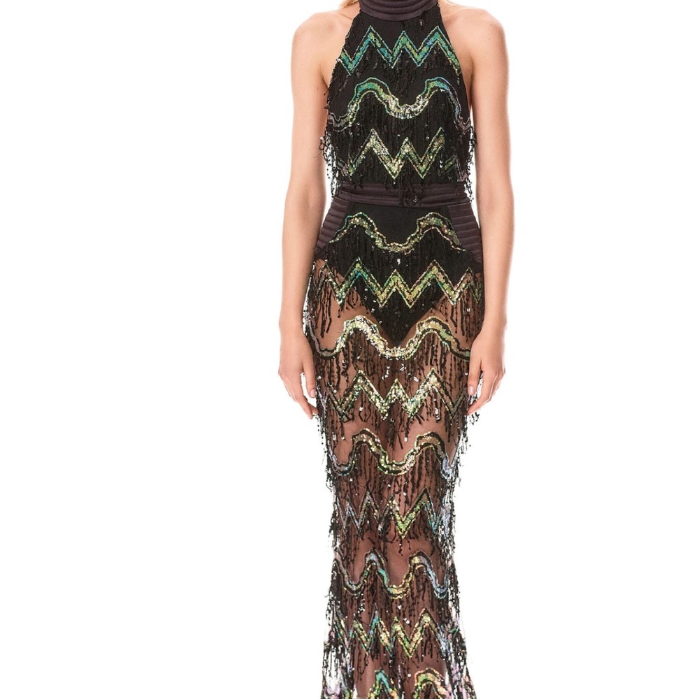 Zhivago Women's sequin gown Maxi Black Halter Party Dress Size XS